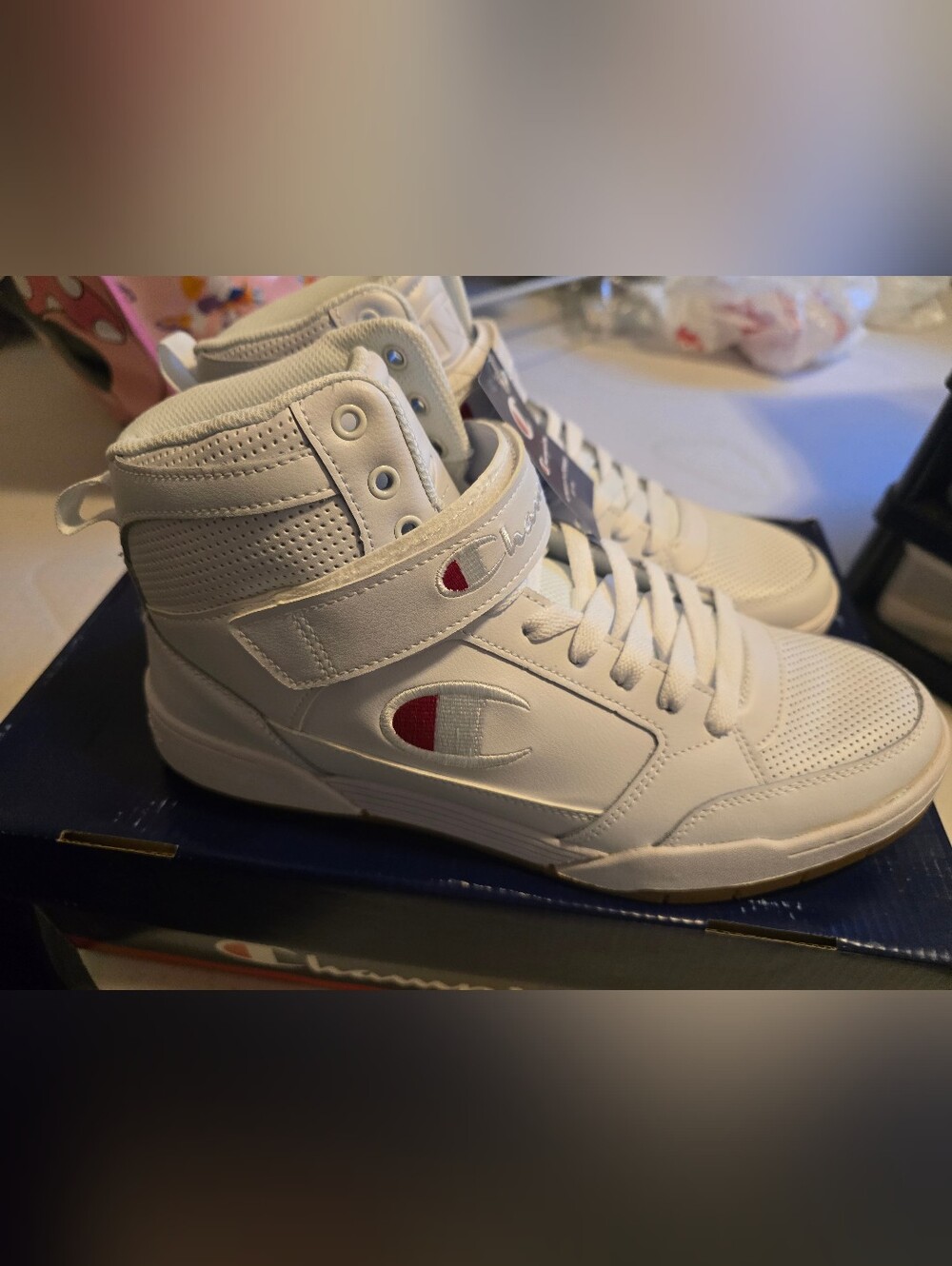 Champion Arena Power Men's 12 White High-Top Sneakers with Red Accent New In Box